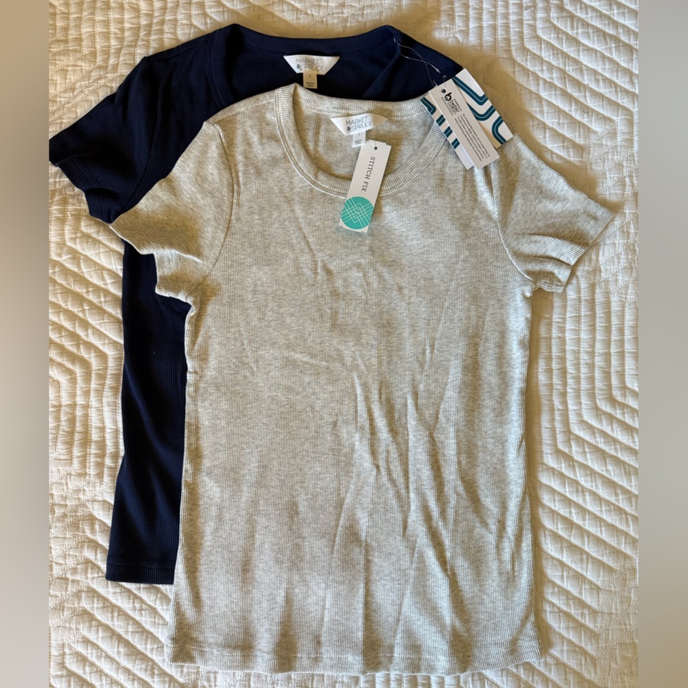 SET OF 2 - Market and Spruce - 95% Cotton Ribbed Tees - Gray and Navy Blue